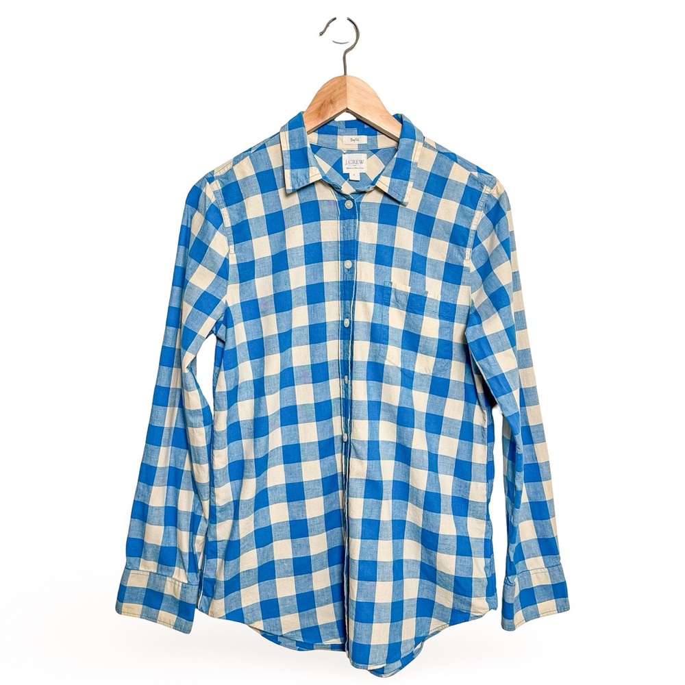 Like New: J.Crew Women’s Blue Gingham Plaid Button‑Down Shirt | Boy Fit | Small